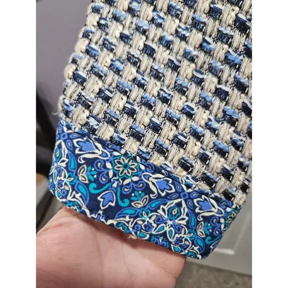 CHICO'S Beige Blue Black Check Tweed Full Zip Fringe Jacket Blazer Size 2 12 - Picture 5 of 10